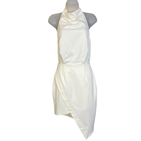 NWT Ellliatt Camo ASYMMETRIC Ivory White SATIN Halter DRAPED Cocktail Mini DRESS - Picture 2 of 9